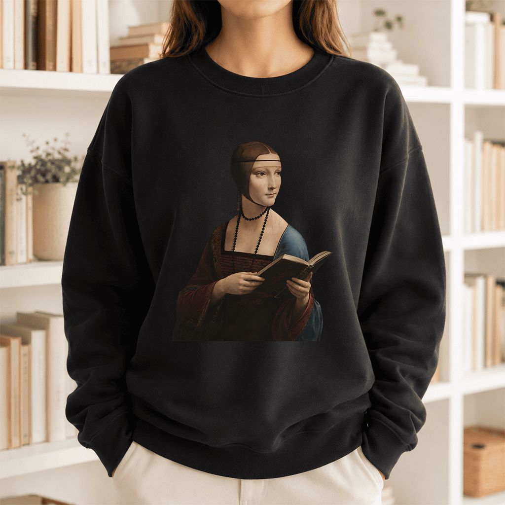 Cecilia Gallerani Reading Printed Sweatshirt | Literary Reader Gift Black