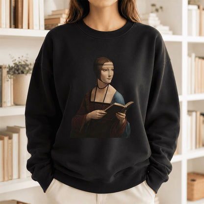 Cecilia Gallerani Reading Printed Sweatshirt | Literary Reader Gift Black