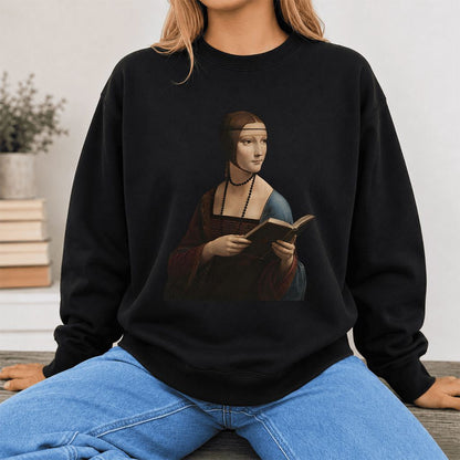 Cecilia Gallerani Reading Printed Sweatshirt | Literary Reader Gift Black