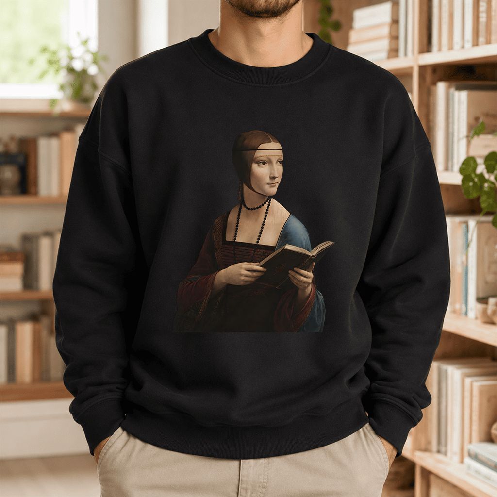 Cecilia Gallerani Reading Printed Sweatshirt | Literary Reader Gift Black