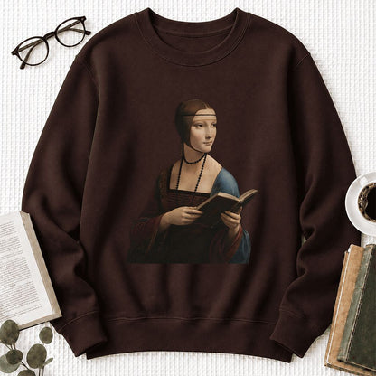 Cecilia Gallerani Reading Printed Sweatshirt | Literary Reader Gift Dark Chocolate