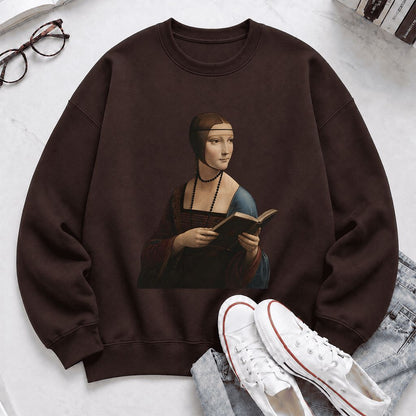 Cecilia Gallerani Reading Printed Sweatshirt | Literary Reader Gift Dark Chocolate