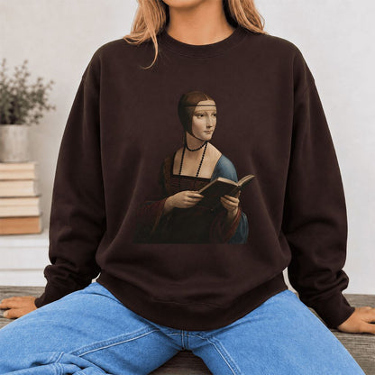 Cecilia Gallerani Reading Printed Sweatshirt | Literary Reader Gift Dark Chocolate