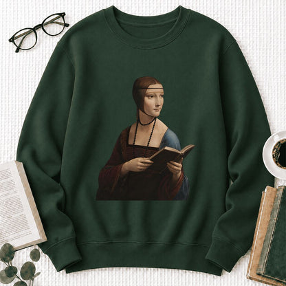 Cecilia Gallerani Reading Printed Sweatshirt | Literary Reader Gift Forest Green