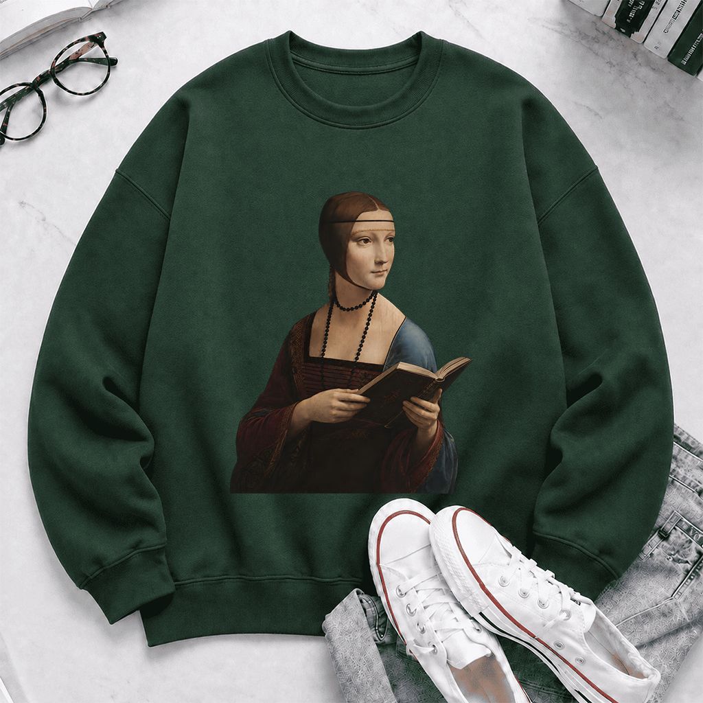 Cecilia Gallerani Reading Printed Sweatshirt | Literary Reader Gift Forest Green