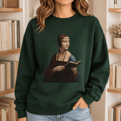 Cecilia Gallerani Reading Printed Sweatshirt | Literary Reader Gift Forest Green