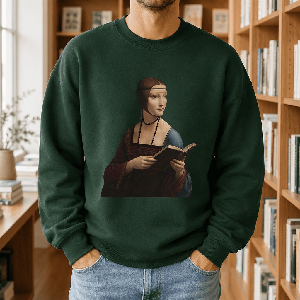 Cecilia Gallerani Reading Printed Sweatshirt | Literary Reader Gift Forest Green
