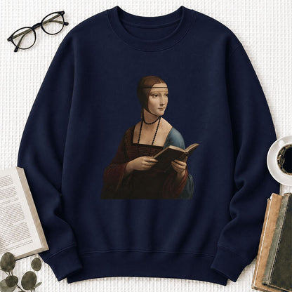Cecilia Gallerani Reading Printed Sweatshirt | Literary Reader Gift Navy