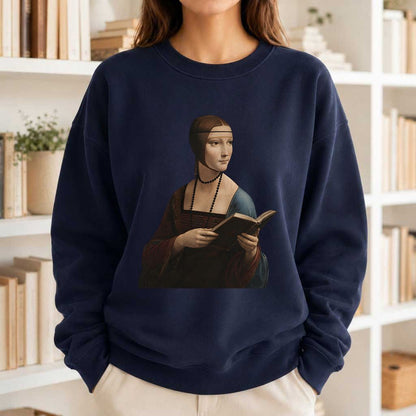 Cecilia Gallerani Reading Printed Sweatshirt | Literary Reader Gift Navy