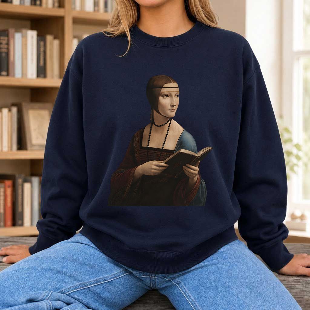 Cecilia Gallerani Reading Printed Sweatshirt | Literary Reader Gift Navy