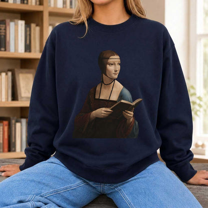 Cecilia Gallerani Reading Printed Sweatshirt | Literary Reader Gift Navy