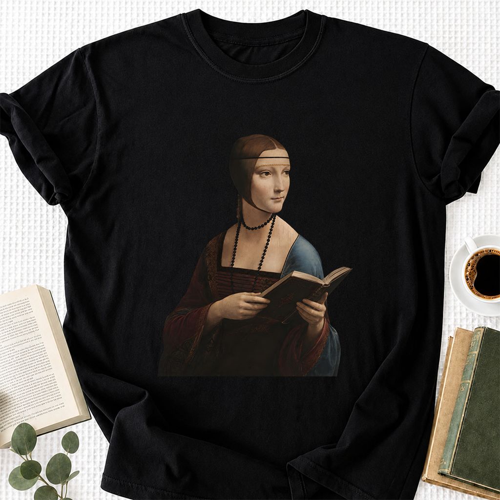 Cecilia Gallerani Reading Printed T-Shirt | Literary Reader Gift Black