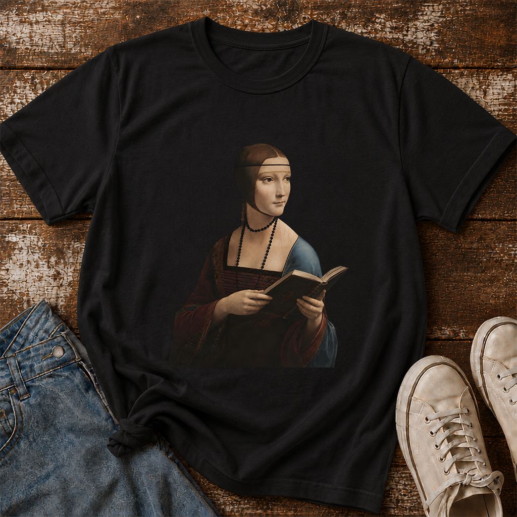 Cecilia Gallerani Reading Printed T-Shirt | Literary Reader Gift Black