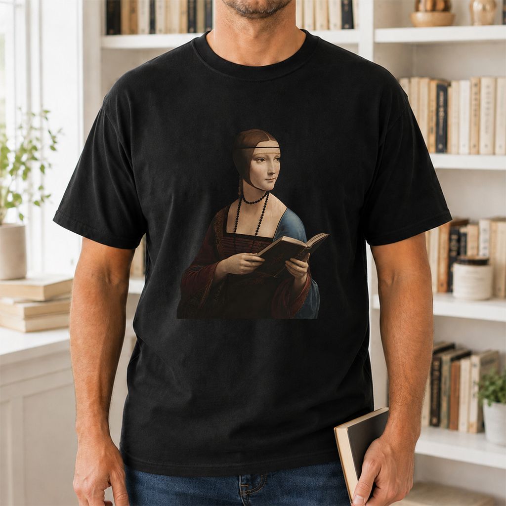 Cecilia Gallerani Reading Printed T-Shirt | Literary Reader Gift Black