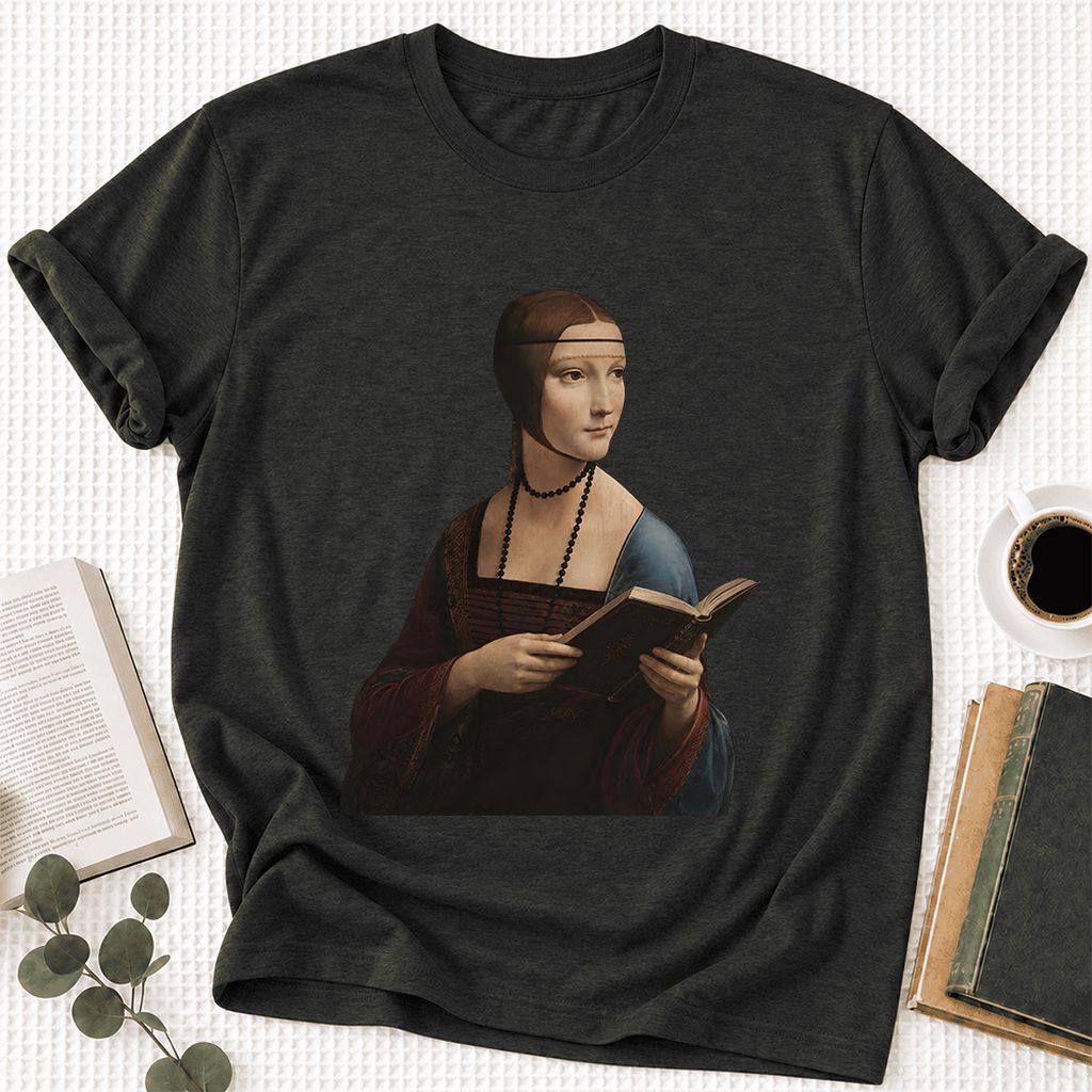 Cecilia Gallerani Reading Ultra-Soft Cotton T-Shirt | Literary Reader Gift Black Heather