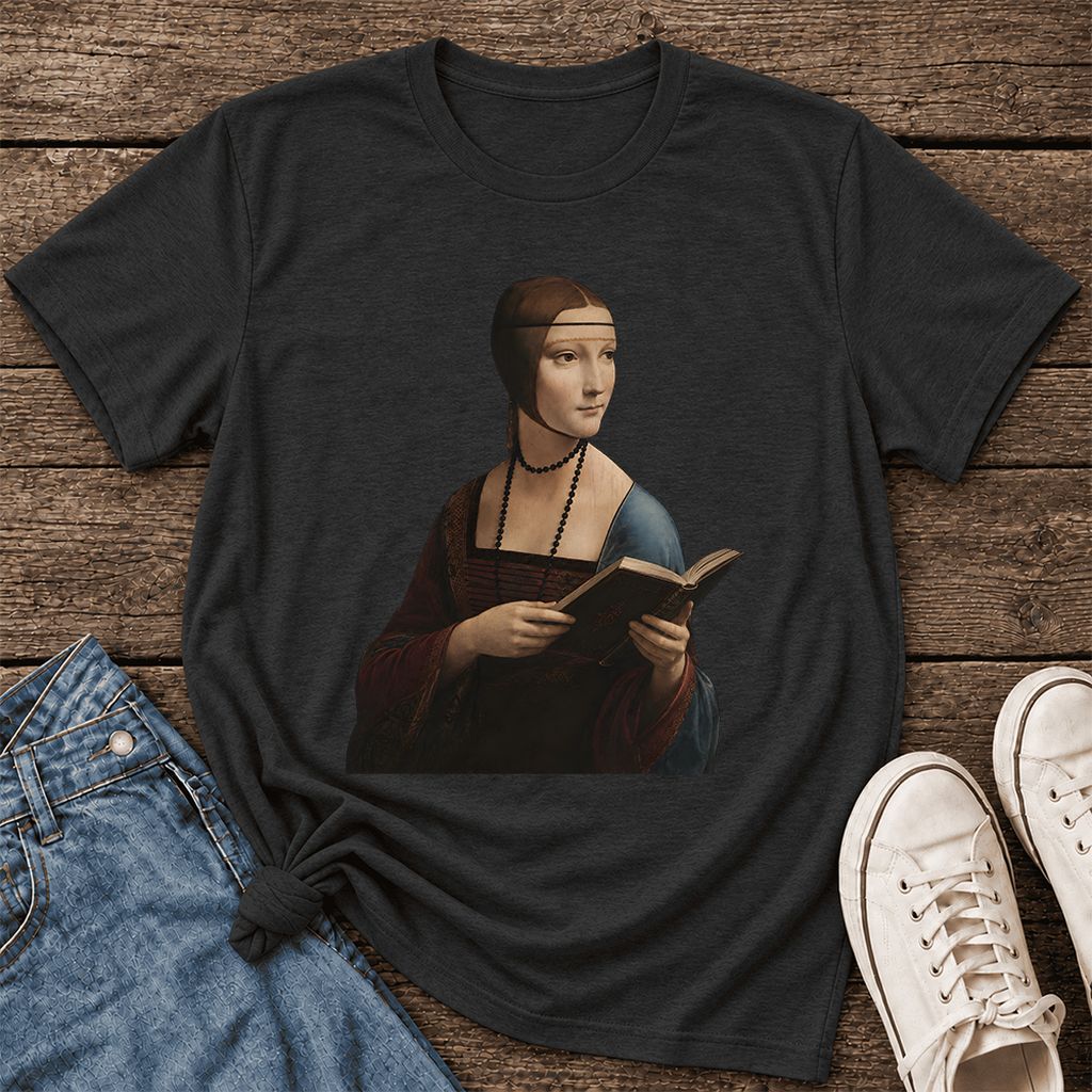Cecilia Gallerani Reading Ultra-Soft Cotton T-Shirt | Literary Reader Gift Black Heather