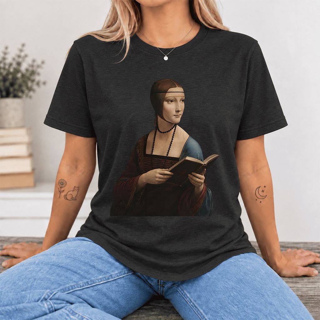 Cecilia Gallerani Reading Ultra-Soft Cotton T-Shirt | Literary Reader Gift Black Heather