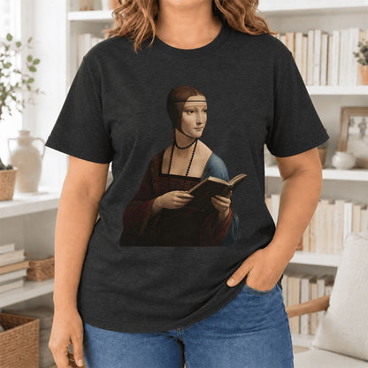 Cecilia Gallerani Reading Ultra-Soft Cotton T-Shirt | Literary Reader Gift Black Heather