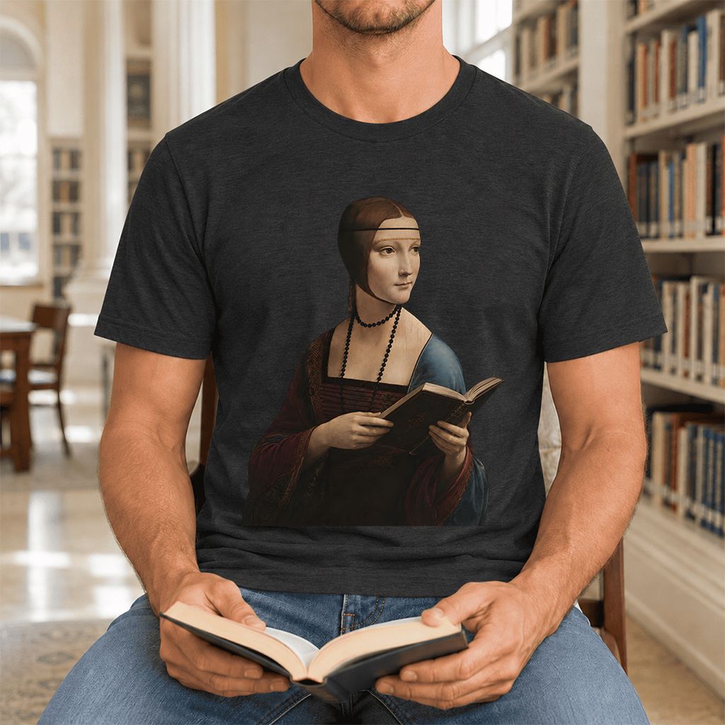 Cecilia Gallerani Reading Ultra-Soft Cotton T-Shirt | Literary Reader Gift Black Heather