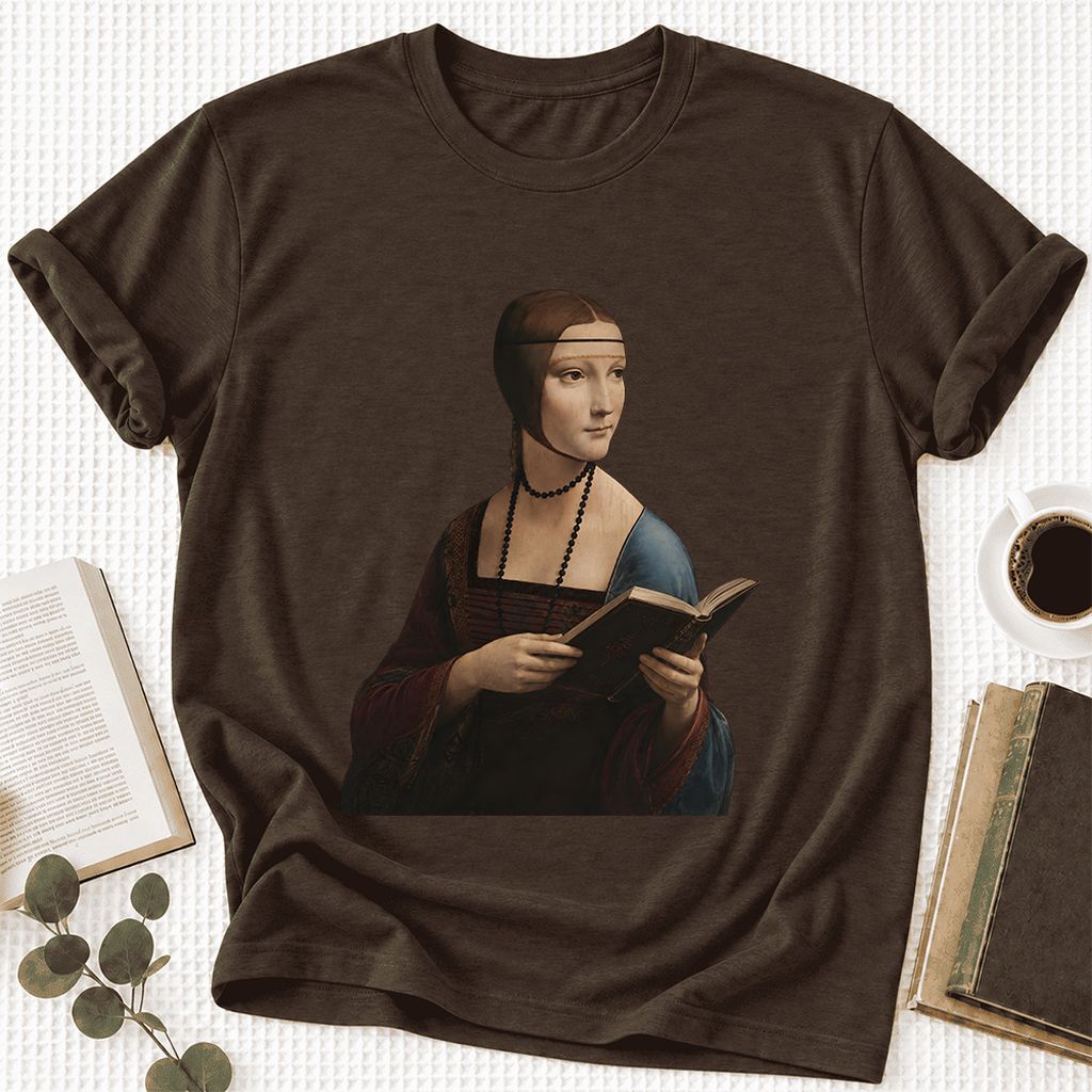 Cecilia Gallerani Reading Ultra-Soft Cotton T-Shirt | Literary Reader Gift Brown