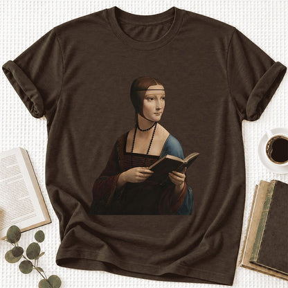 Cecilia Gallerani Reading Ultra-Soft Cotton T-Shirt | Literary Reader Gift Brown