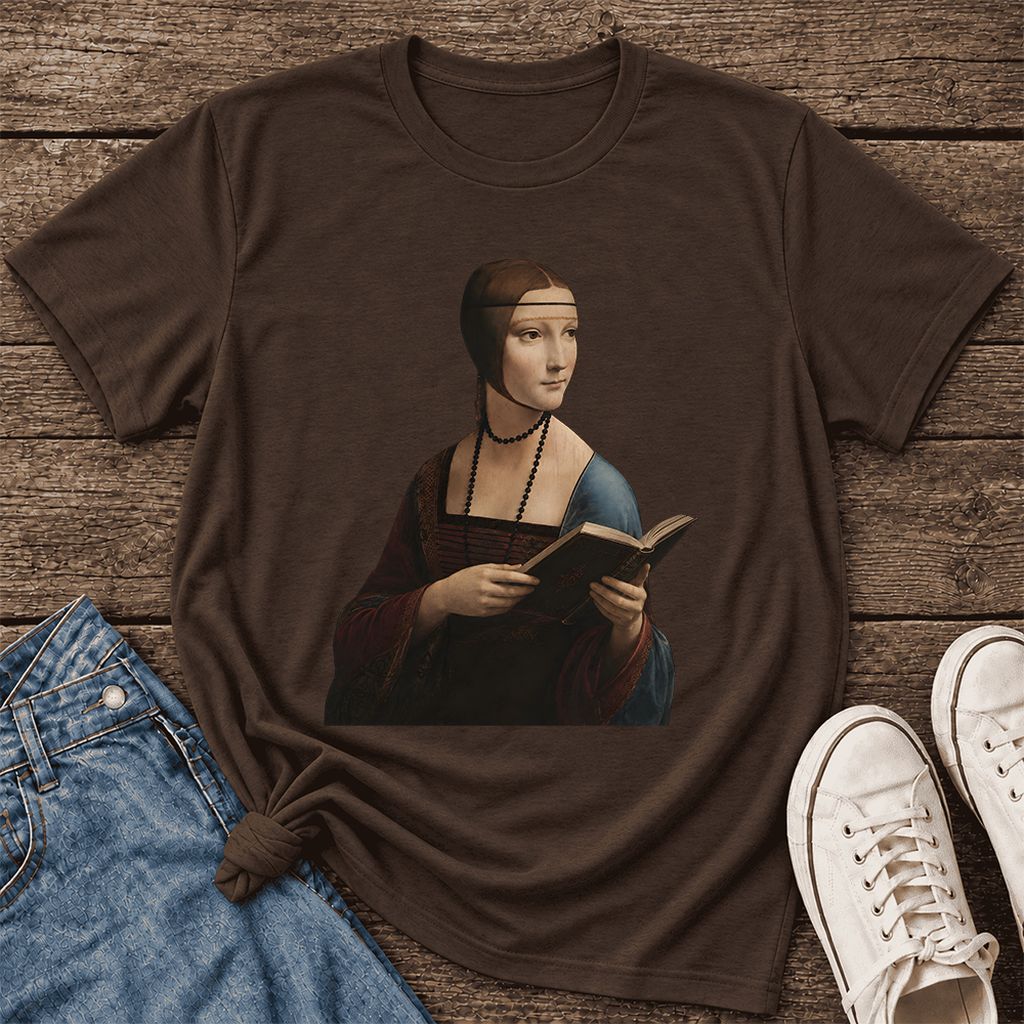 Cecilia Gallerani Reading Ultra-Soft Cotton T-Shirt | Literary Reader Gift Brown