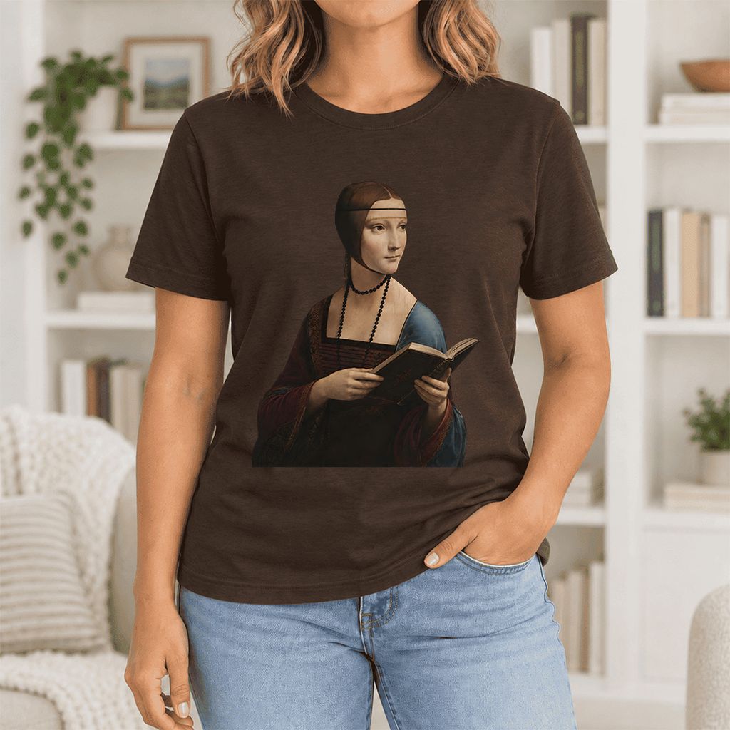 Cecilia Gallerani Reading Ultra-Soft Cotton T-Shirt | Literary Reader Gift Brown