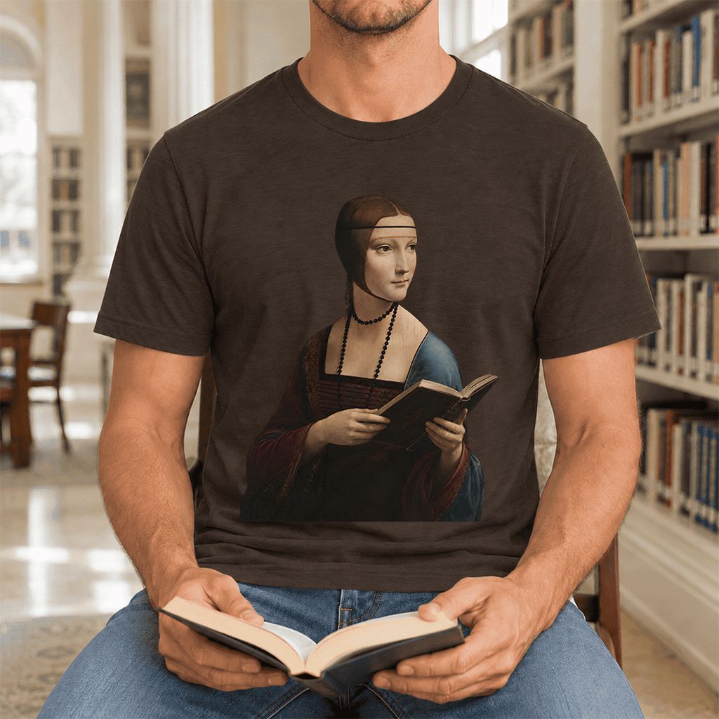 Cecilia Gallerani Reading Ultra-Soft Cotton T-Shirt | Literary Reader Gift Brown