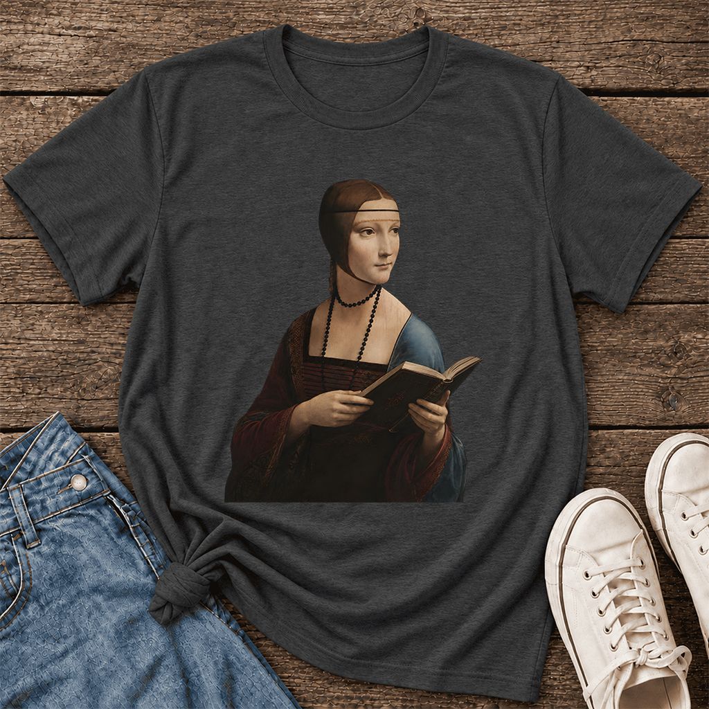 Cecilia Gallerani Reading Ultra-Soft Cotton T-Shirt | Literary Reader Gift Dark Grey Heather