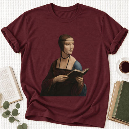 Cecilia Gallerani Reading Ultra-Soft Cotton T-Shirt | Literary Reader Gift Maroon