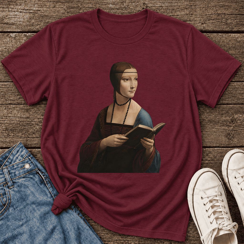 Cecilia Gallerani Reading Ultra-Soft Cotton T-Shirt | Literary Reader Gift Maroon