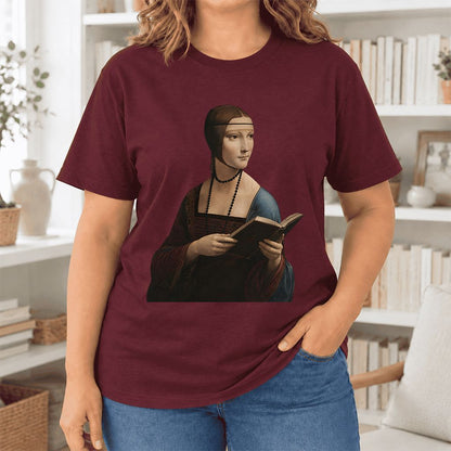 Cecilia Gallerani Reading Ultra-Soft Cotton T-Shirt | Literary Reader Gift Maroon