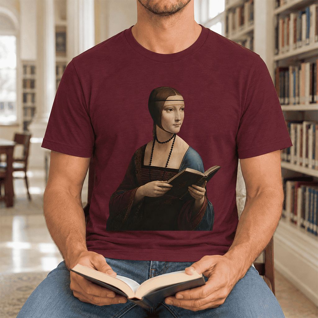 Cecilia Gallerani Reading Ultra-Soft Cotton T-Shirt | Literary Reader Gift Maroon