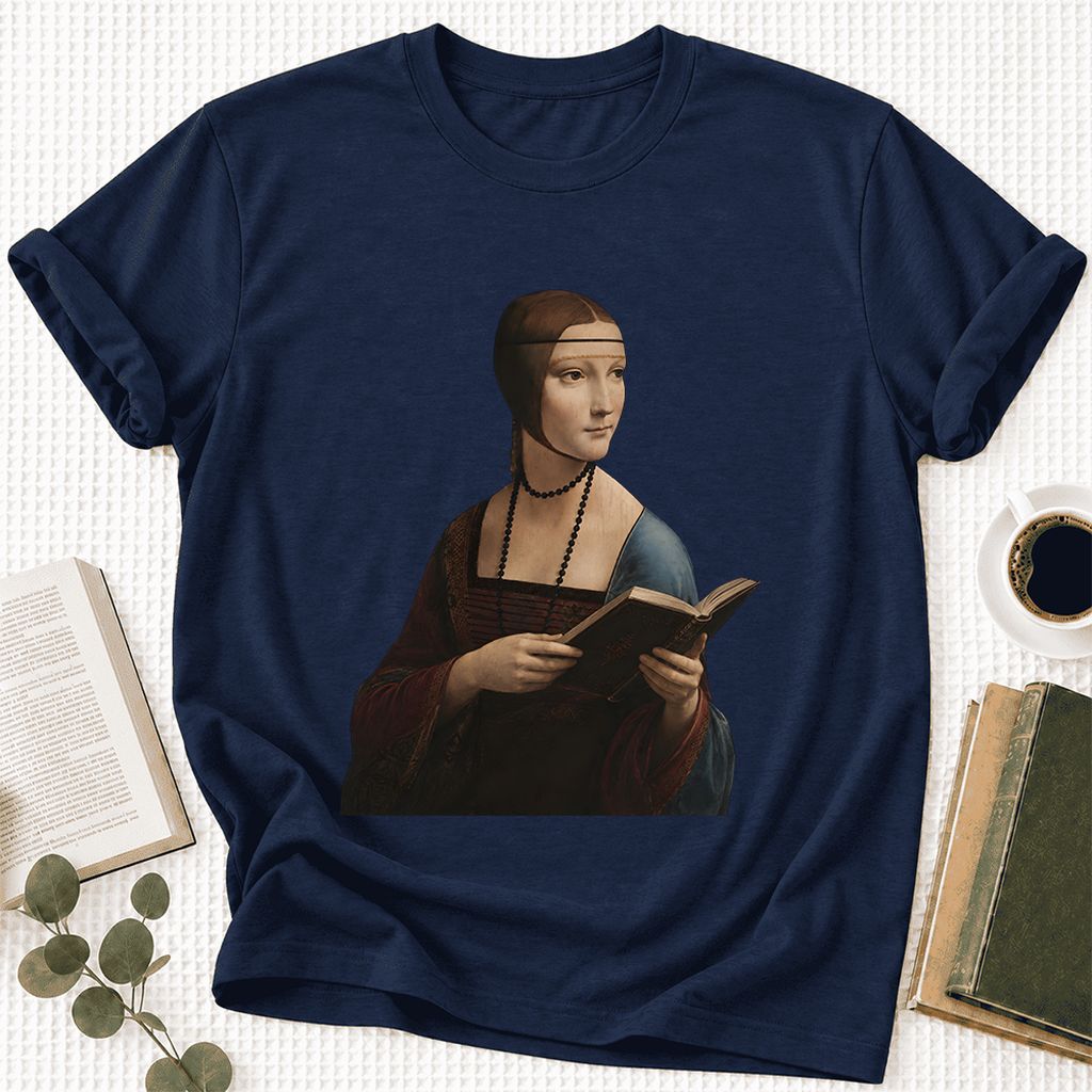 Cecilia Gallerani Reading Ultra-Soft Cotton T-Shirt | Literary Reader Gift Navy