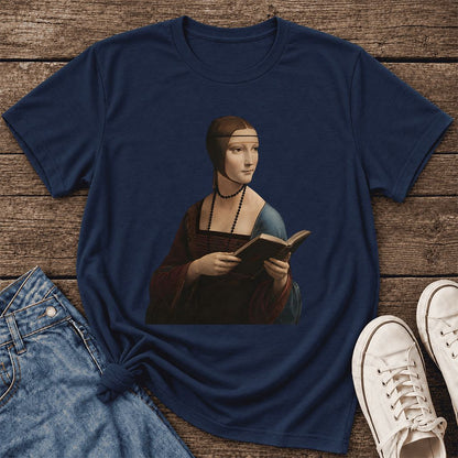 Cecilia Gallerani Reading Ultra-Soft Cotton T-Shirt | Literary Reader Gift Navy