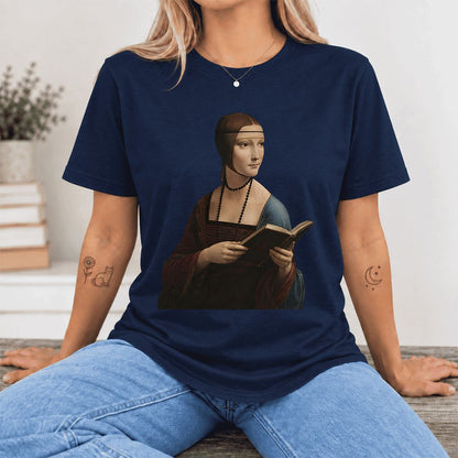 Cecilia Gallerani Reading Ultra-Soft Cotton T-Shirt | Literary Reader Gift Navy