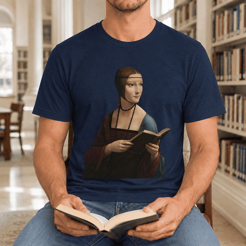 Cecilia Gallerani Reading Ultra-Soft Cotton T-Shirt | Literary Reader Gift Navy