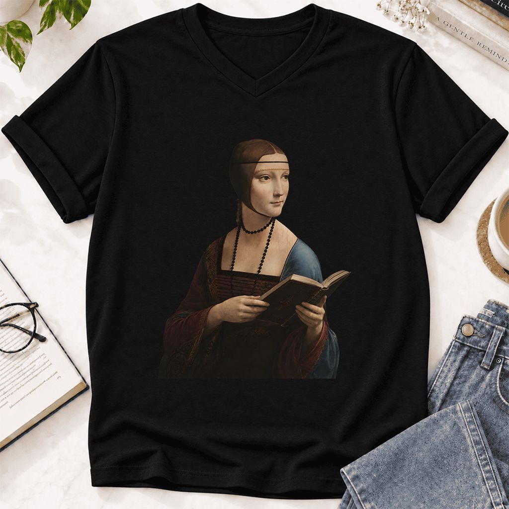 Cecilia Gallerani Reading Ultra-Soft V-Neck | Literary Reader Gift Black