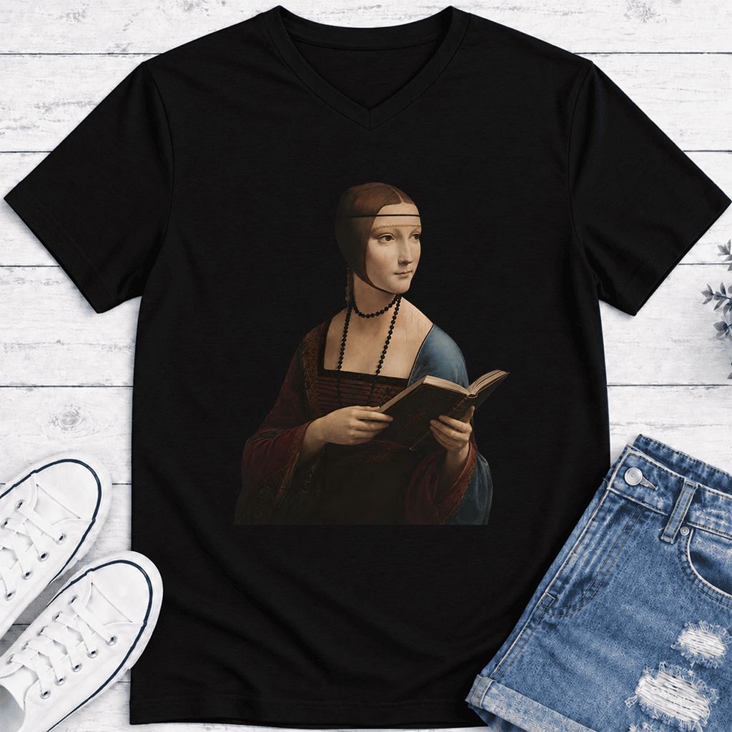 Cecilia Gallerani Reading Ultra-Soft V-Neck | Literary Reader Gift Black