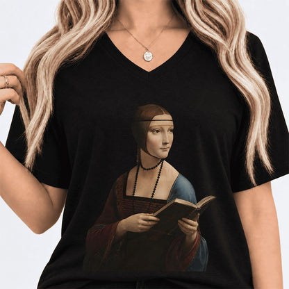 Cecilia Gallerani Reading Ultra-Soft V-Neck | Literary Reader Gift Black