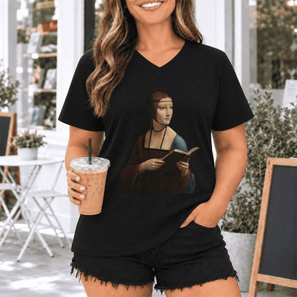 Cecilia Gallerani Reading Ultra-Soft V-Neck | Literary Reader Gift Black