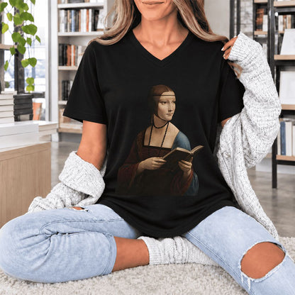 Cecilia Gallerani Reading Ultra-Soft V-Neck | Literary Reader Gift Black