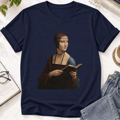 Cecilia Gallerani Reading Ultra-Soft V-Neck | Literary Reader Gift Navy