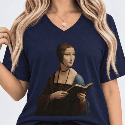Cecilia Gallerani Reading Ultra-Soft V-Neck | Literary Reader Gift Navy
