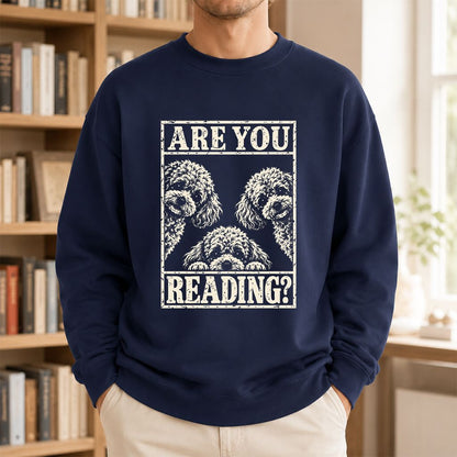 Are You Reading Poodle Printed Sweatshirt | Dog Mom Reader Gift Navy