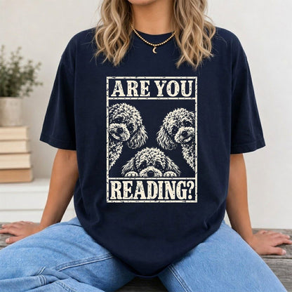 Are You Reading Poodle Printed T-Shirt | Dog Mom Reader Gift Navy