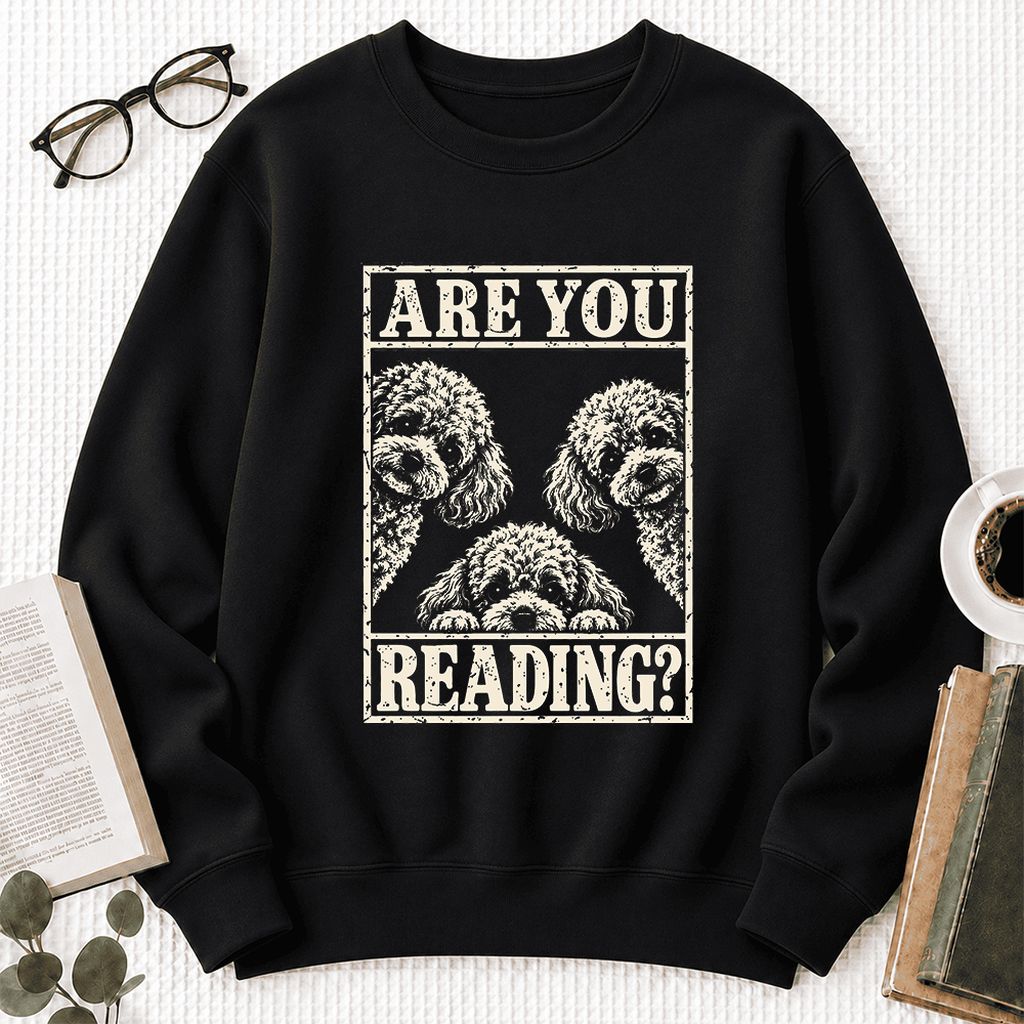 Are You Reading Poodle Softstyle Sweatshirt | Dog Lover Reader Gift Black
