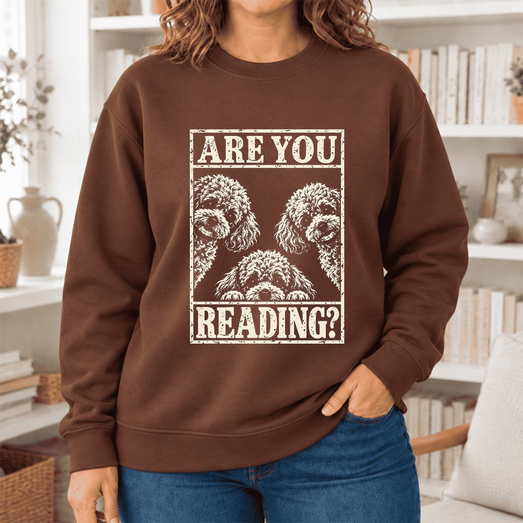 Are You Reading Poodle Softstyle Sweatshirt | Dog Lover Reader Gift Cocoa