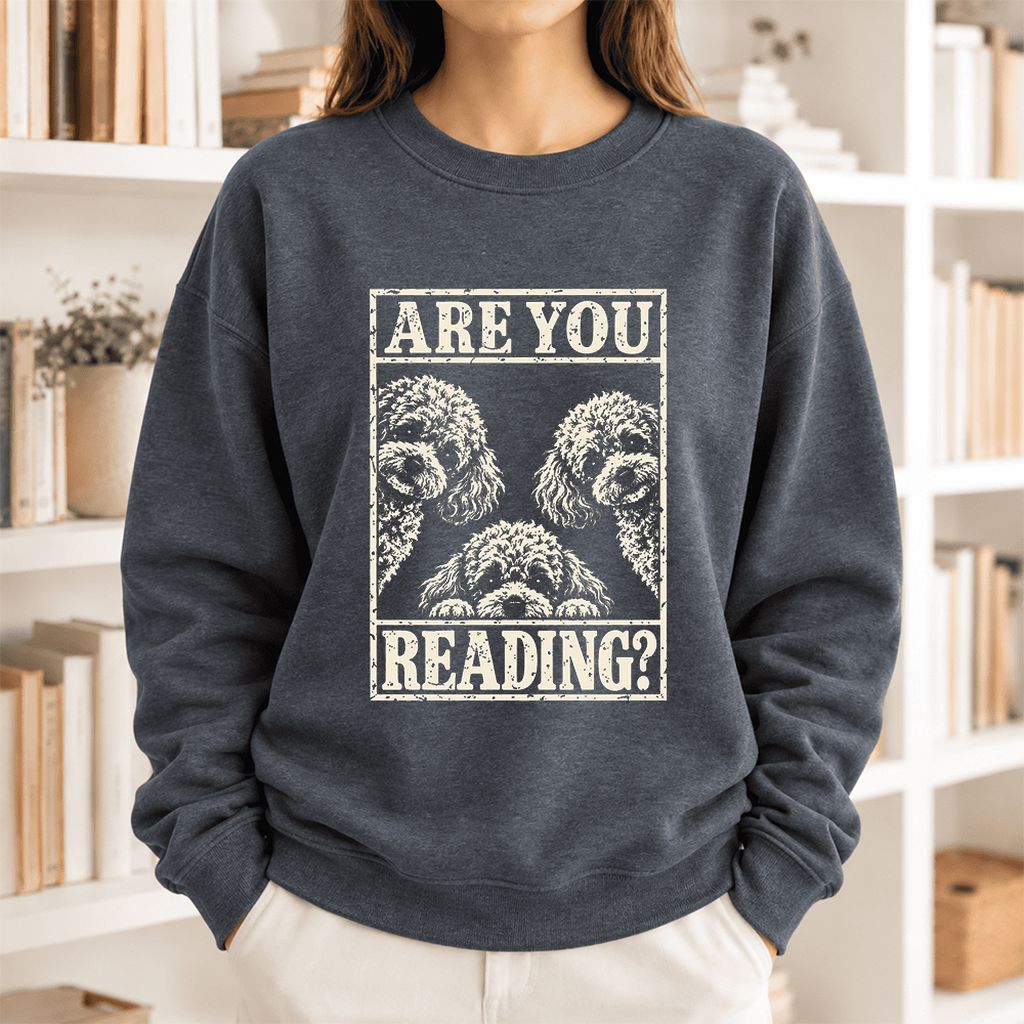 Are You Reading Poodle Softstyle Sweatshirt | Dog Lover Reader Gift Dark Heather