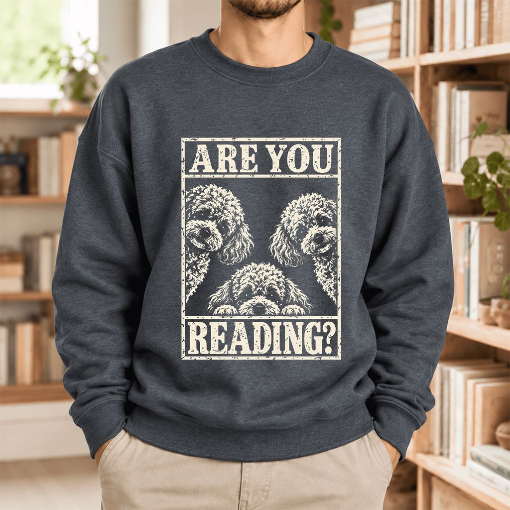 Are You Reading Poodle Softstyle Sweatshirt | Dog Lover Reader Gift Dark Heather